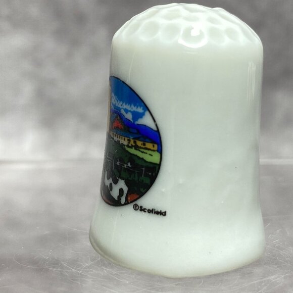 Wisconsin Souvenir Porcelain Thimble With Farm Scene Design Sewing Collectible - Picture 2 of 10
